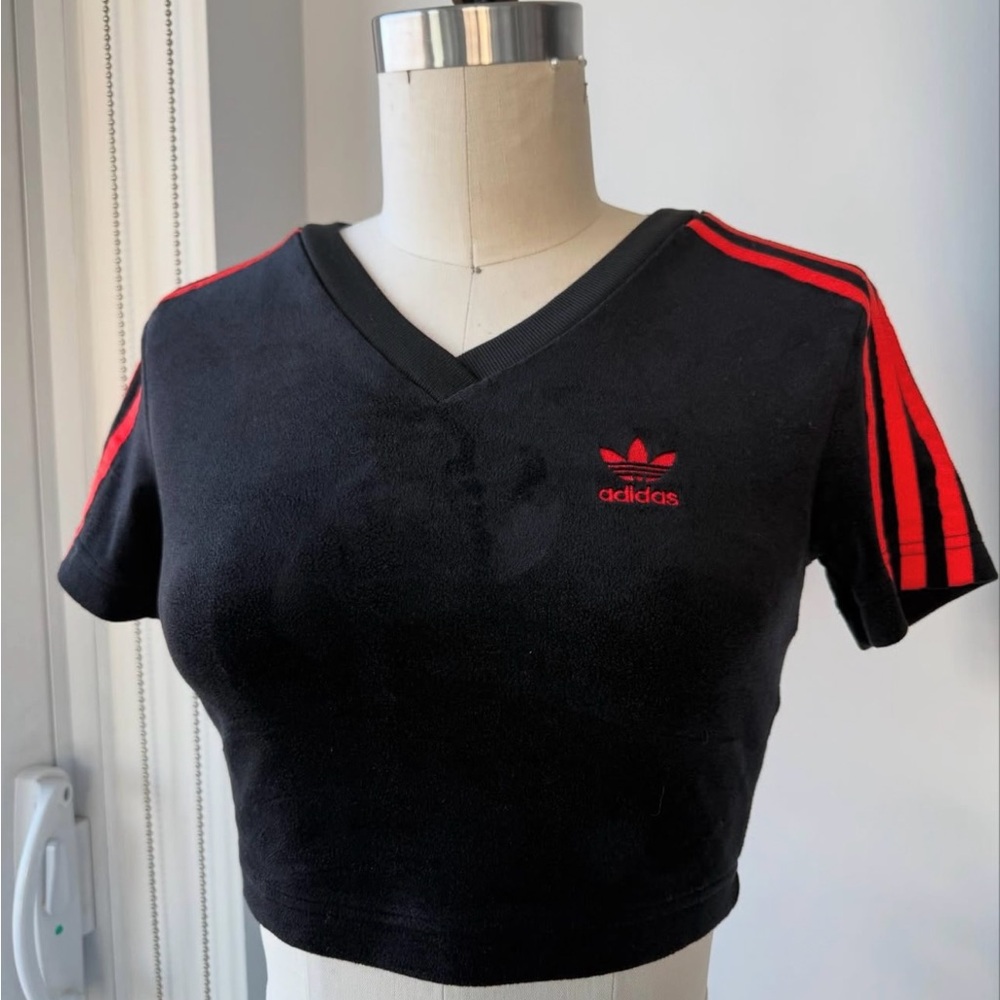 Adidas Black and Red Fitted Crop Jersey